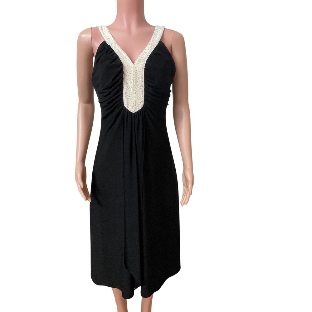 VTG Jessica Howard Evenings black& cream tuxedo beaded evening dress SZ. 12